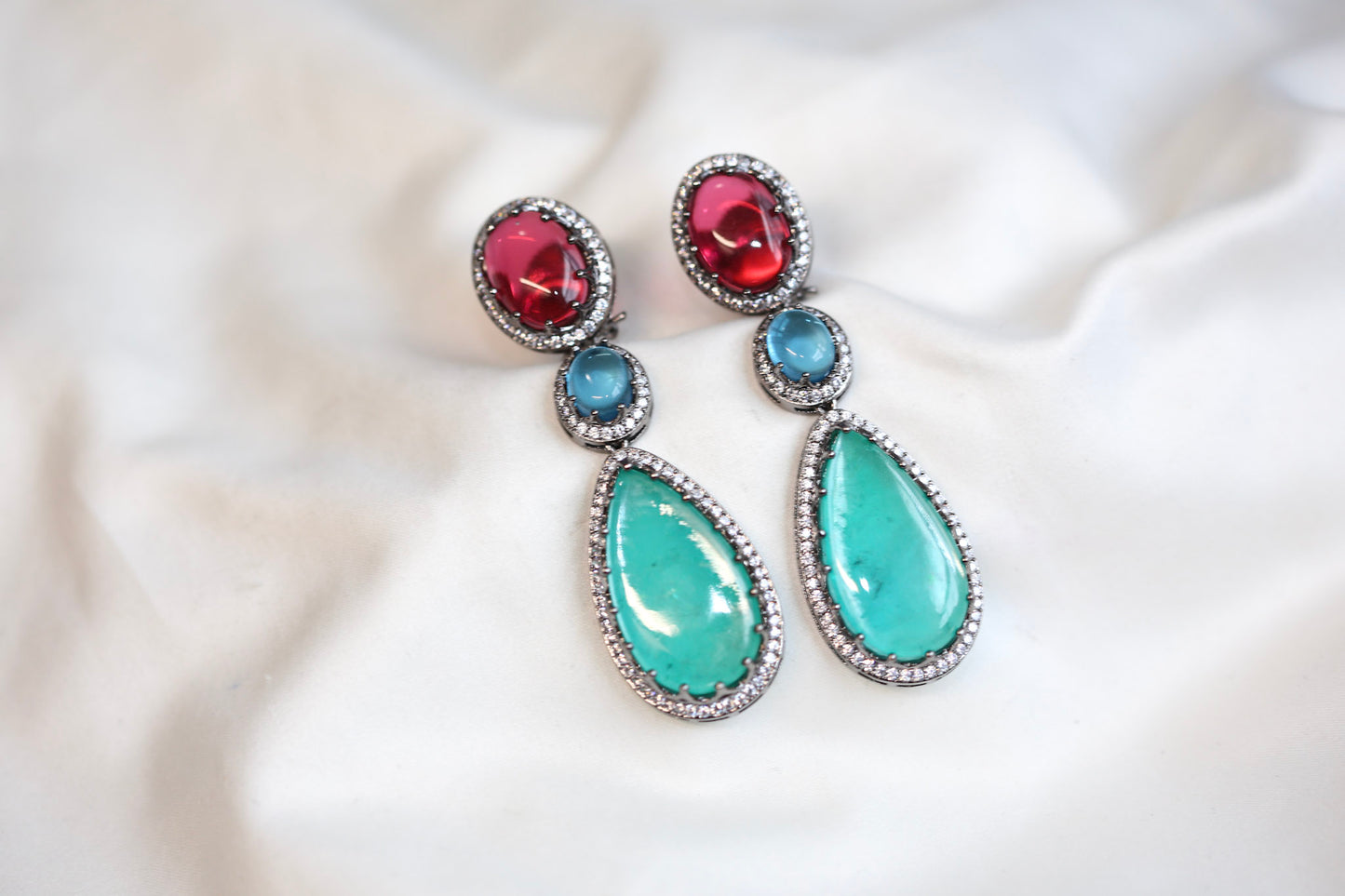 Rohita Pota Doublet Earrings - Mint Red (101-56)