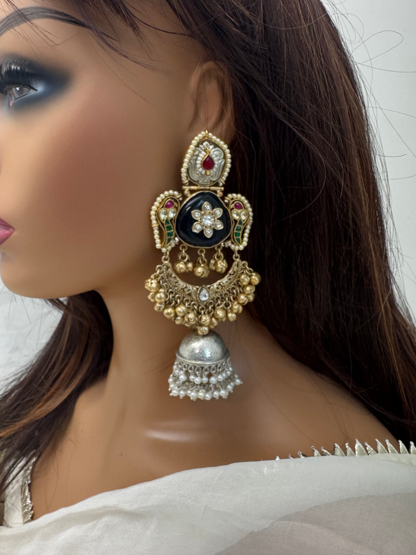 Fusion Kundan Dual Tone Jhumka - Blue (101-21)