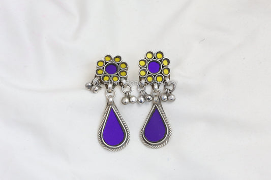 Alia Glass Earrings  -  Purple & Yellow