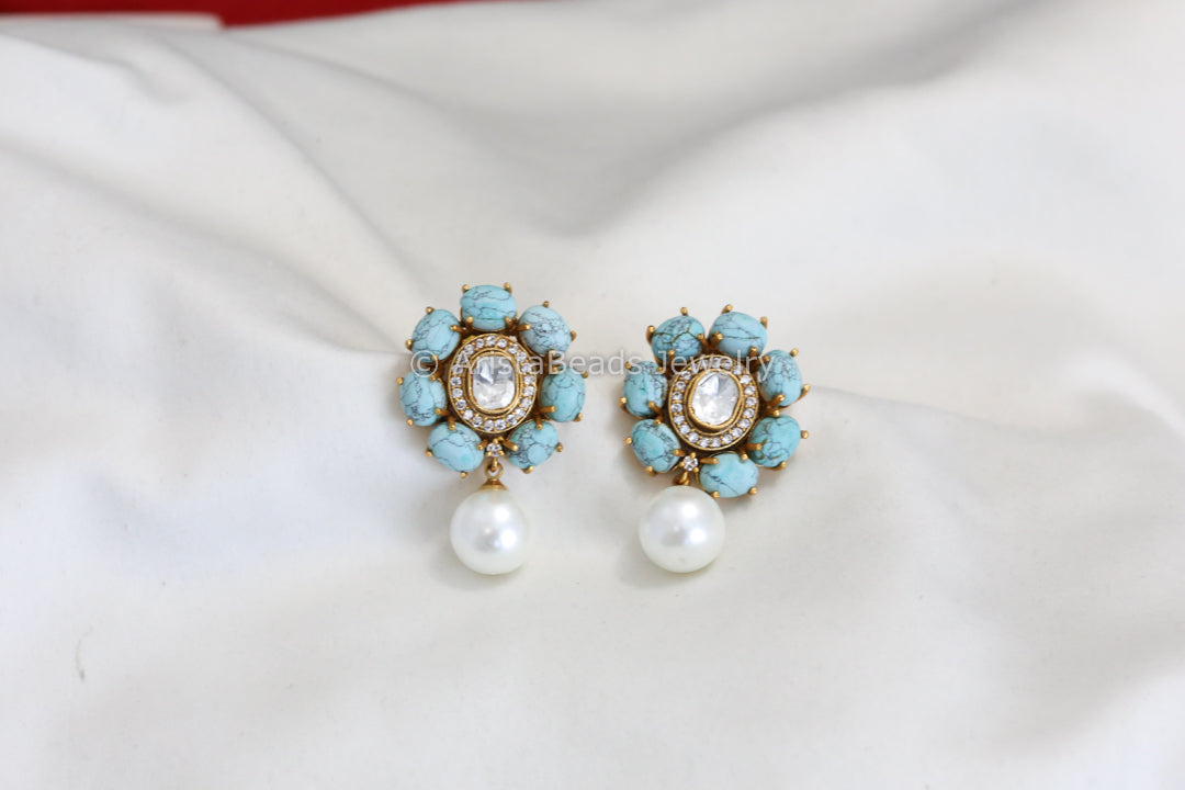 Turquoise Polki Earrings