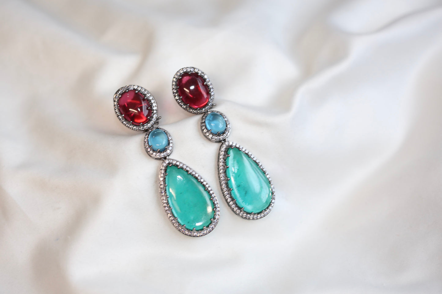 Rohita Pota Doublet Earrings - Mint Red (101-56)