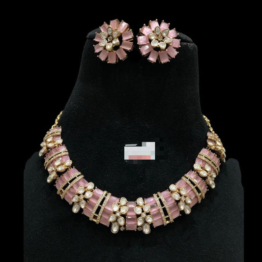 Blush Pink Monalisa Pota & Moissanite Polki Set (102-26)