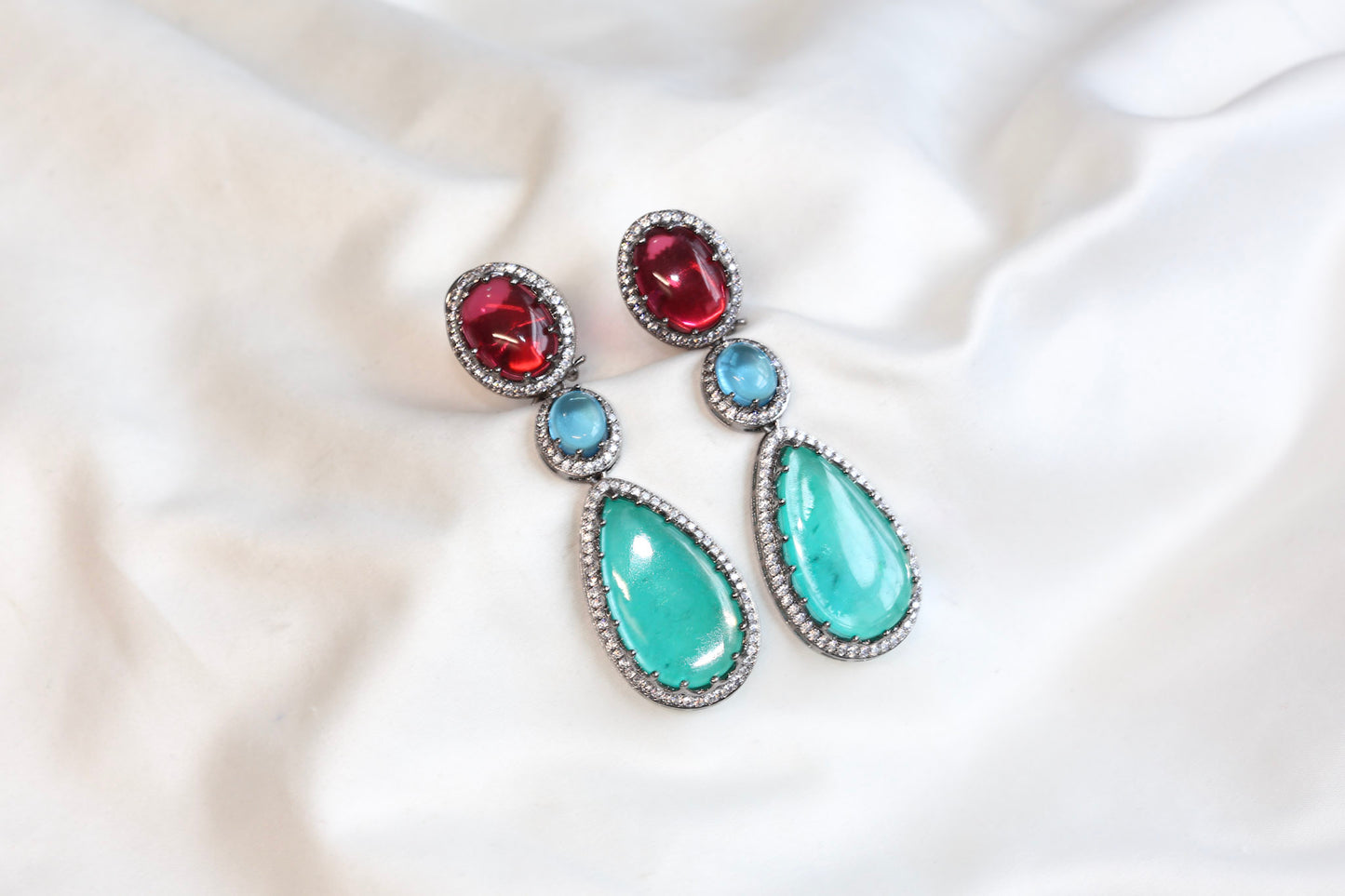 Rohita Pota Doublet Earrings - Mint Red (101-56)