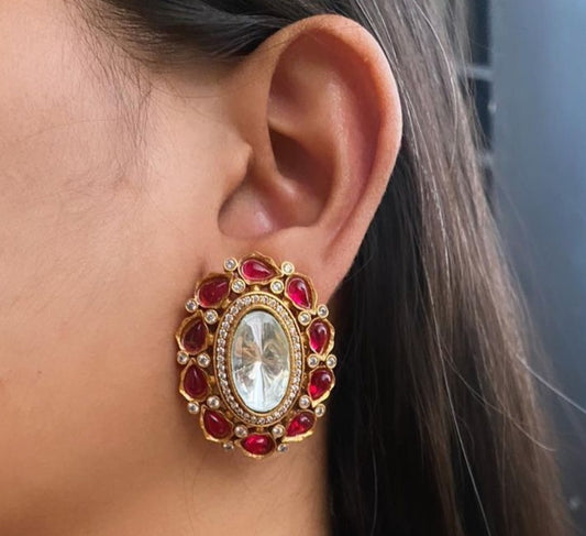 Big Uncut Kundan Studs (Turquoise / Red)