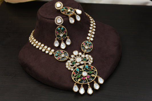 Premium Inlay Work & Uncut Kundan Set (ABJ-N101-92) - Green