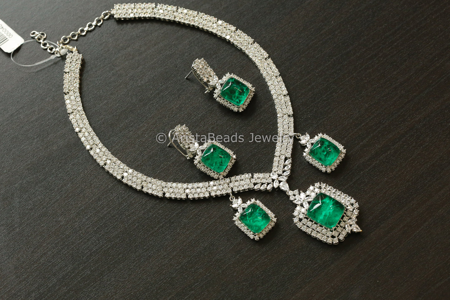 Contemporary CZ & Green Doublet Necklace Set (102-37)