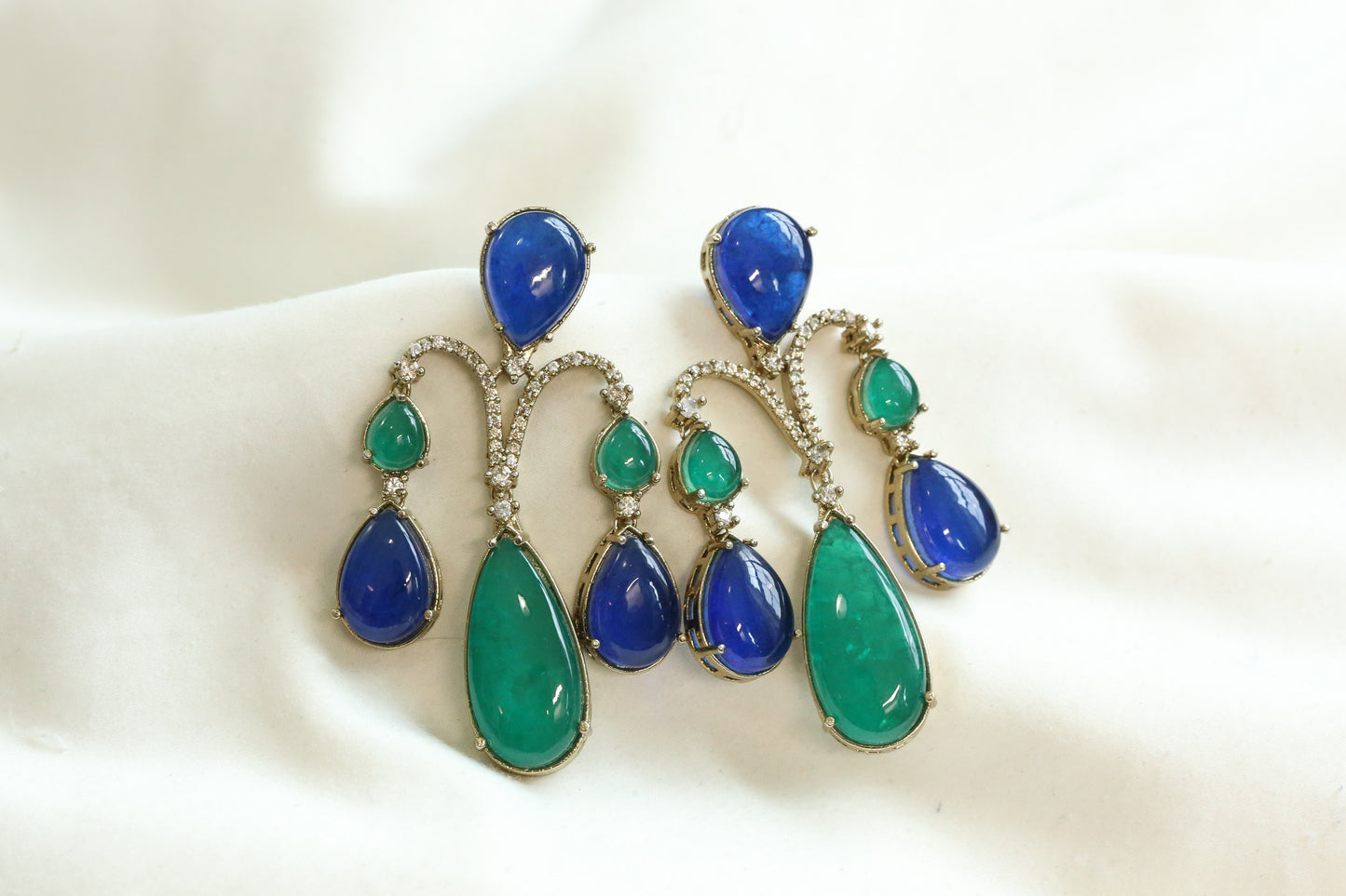 Premium Doublet & CZ Earrings - Blue Green (101-28)