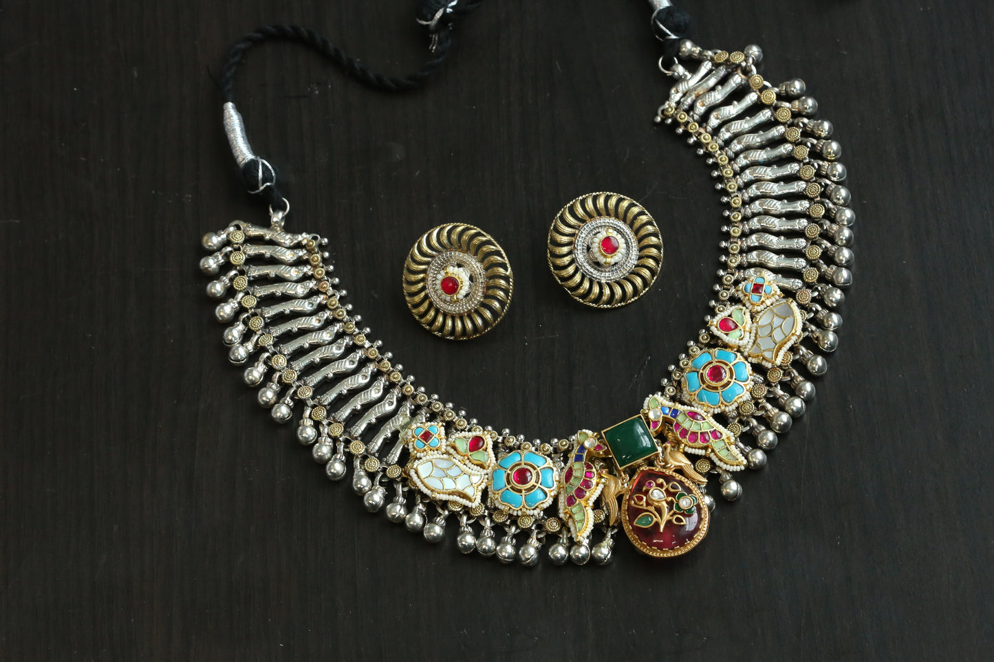 Dual Tone Fusion Kundan Necklace Set (ABJ-N102-01)