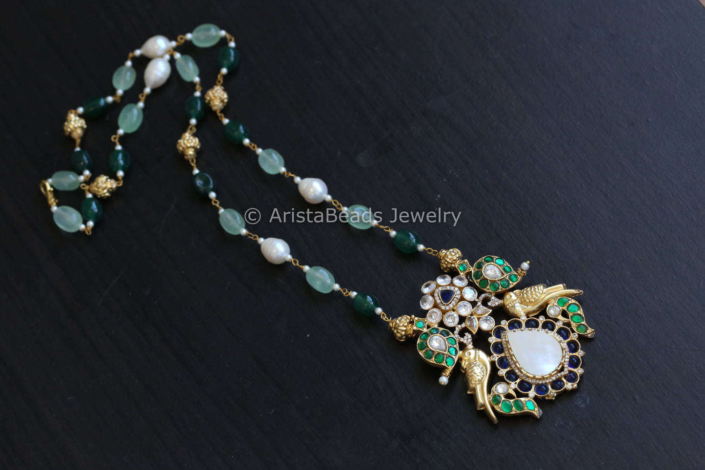 Green Blue Jadau Kundan Fusion Necklace