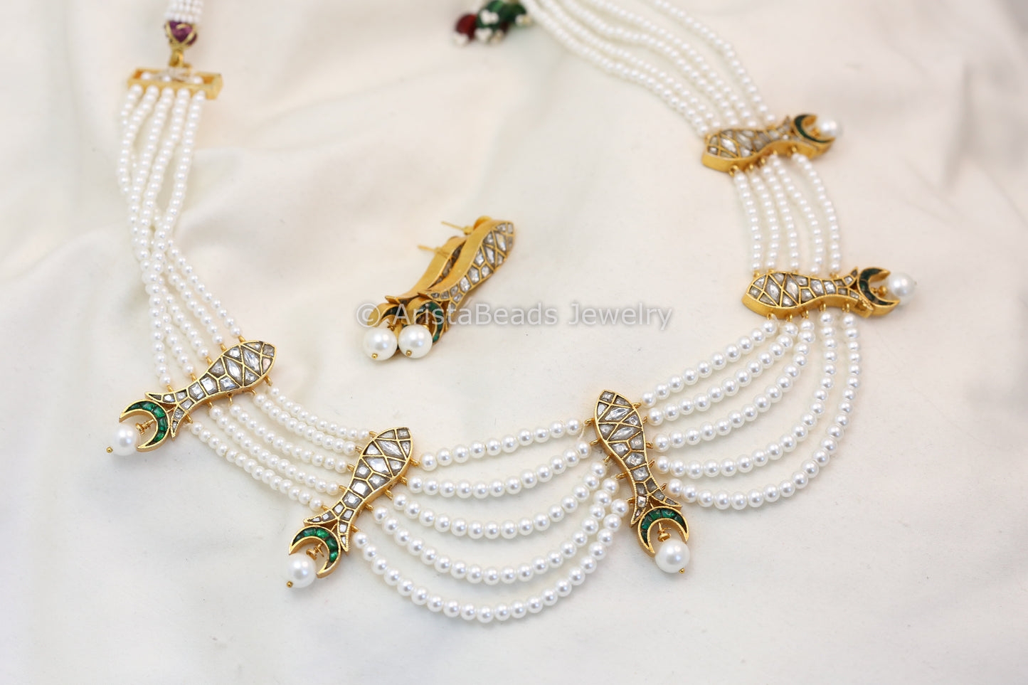 Green Jadau Chand Maharani Necklace Set (102-85)