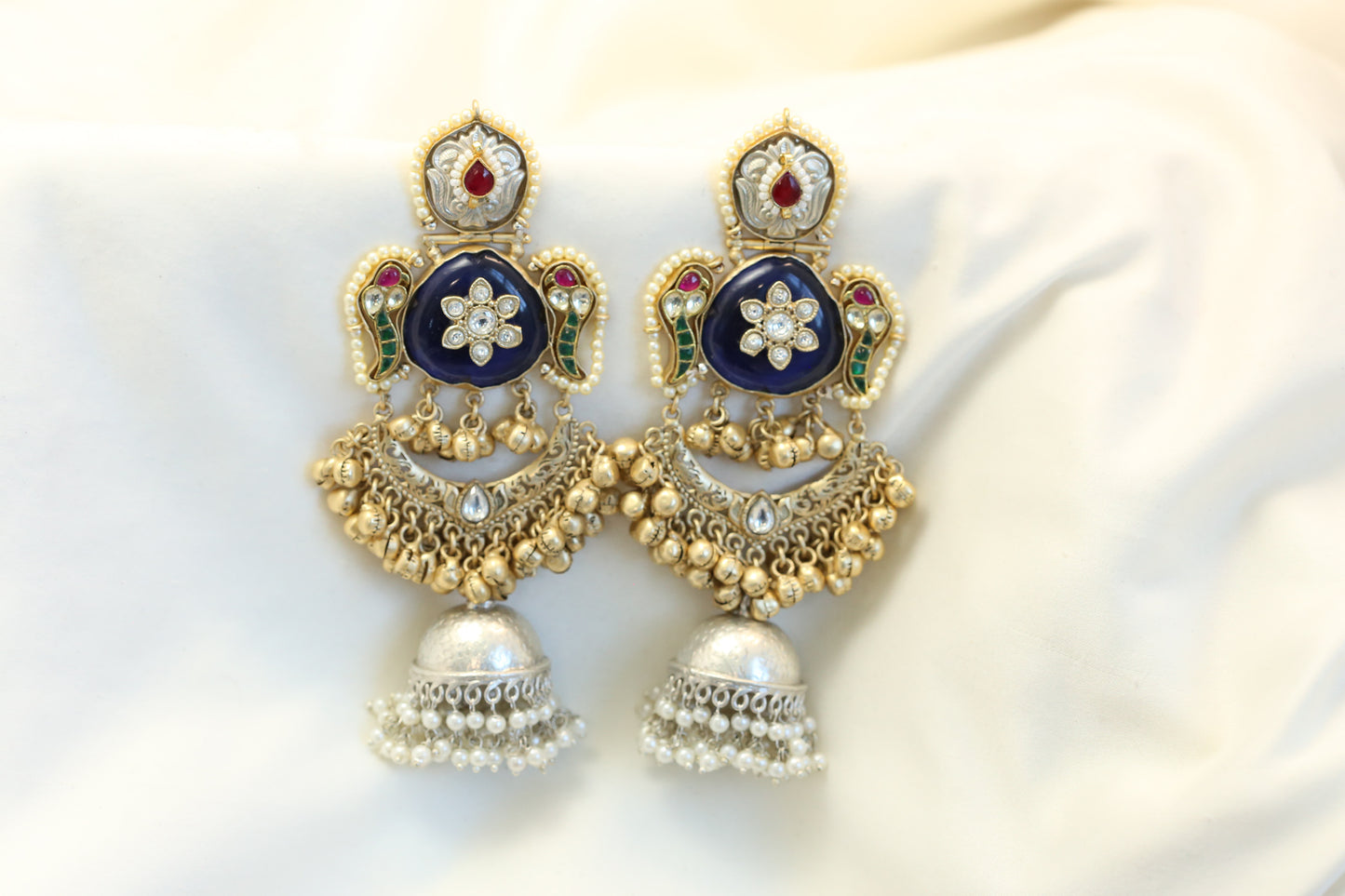 Fusion Kundan Dual Tone Jhumka - Blue (101-21)