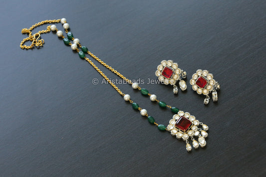 Dainty Red Doublet Kundan Polki Set (102-48)