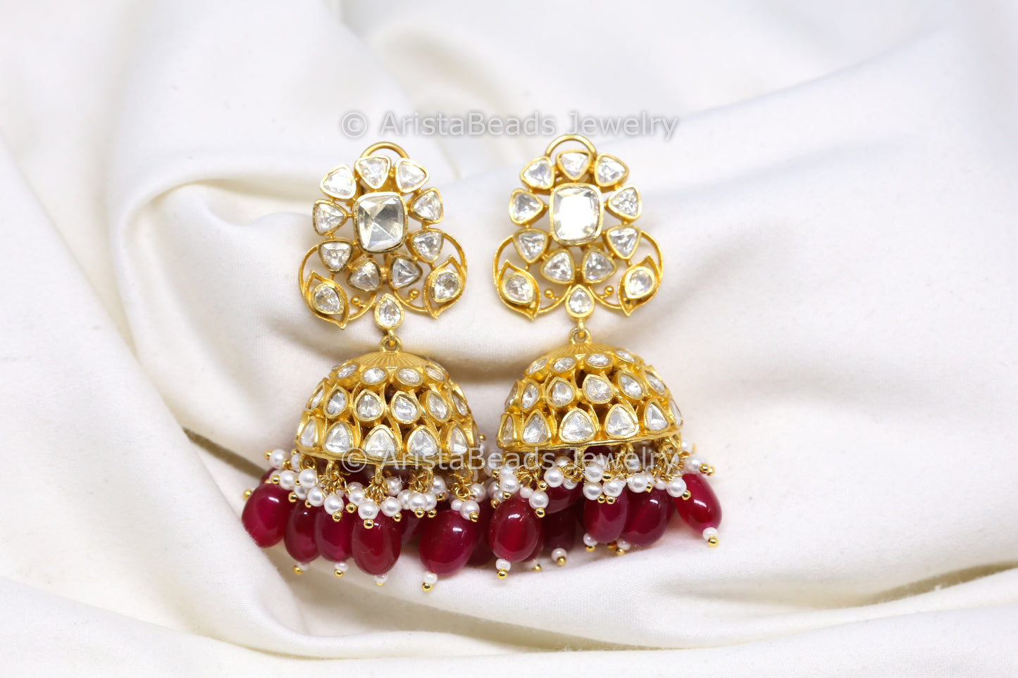 Fareedan Real Moissanite Jhumka - Ruby