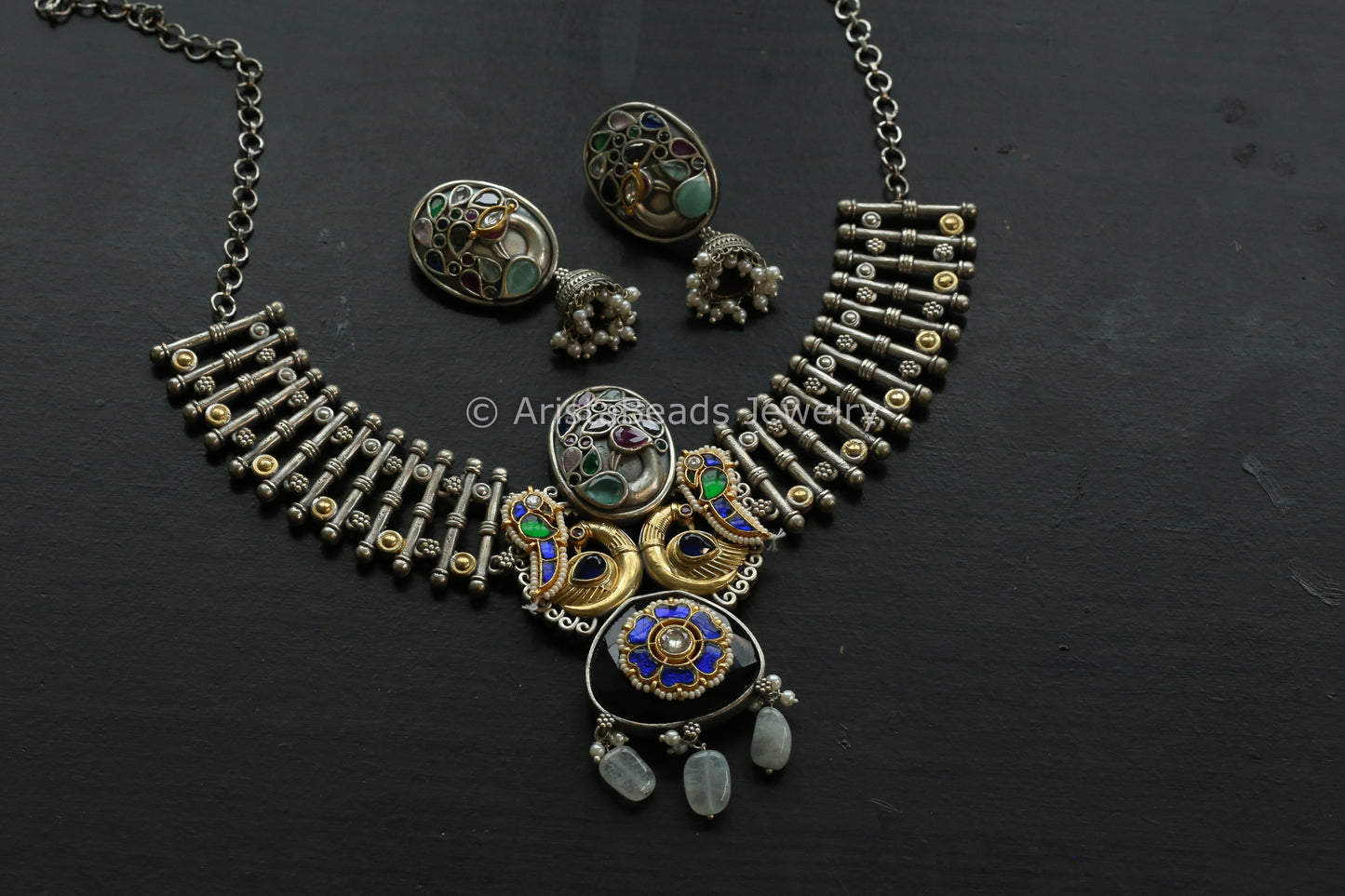 Sunita Oxidized Fusion Kundan Necklace Set (102-04)