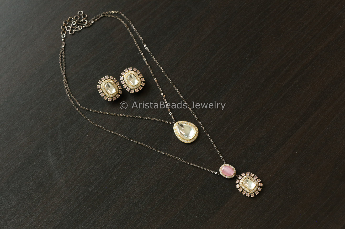 Dainty Layered Kundan Polki Necklace Set (102-51)