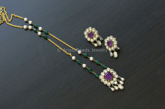 Dainty Purple Doublet Kundan Polki Set (102-47)