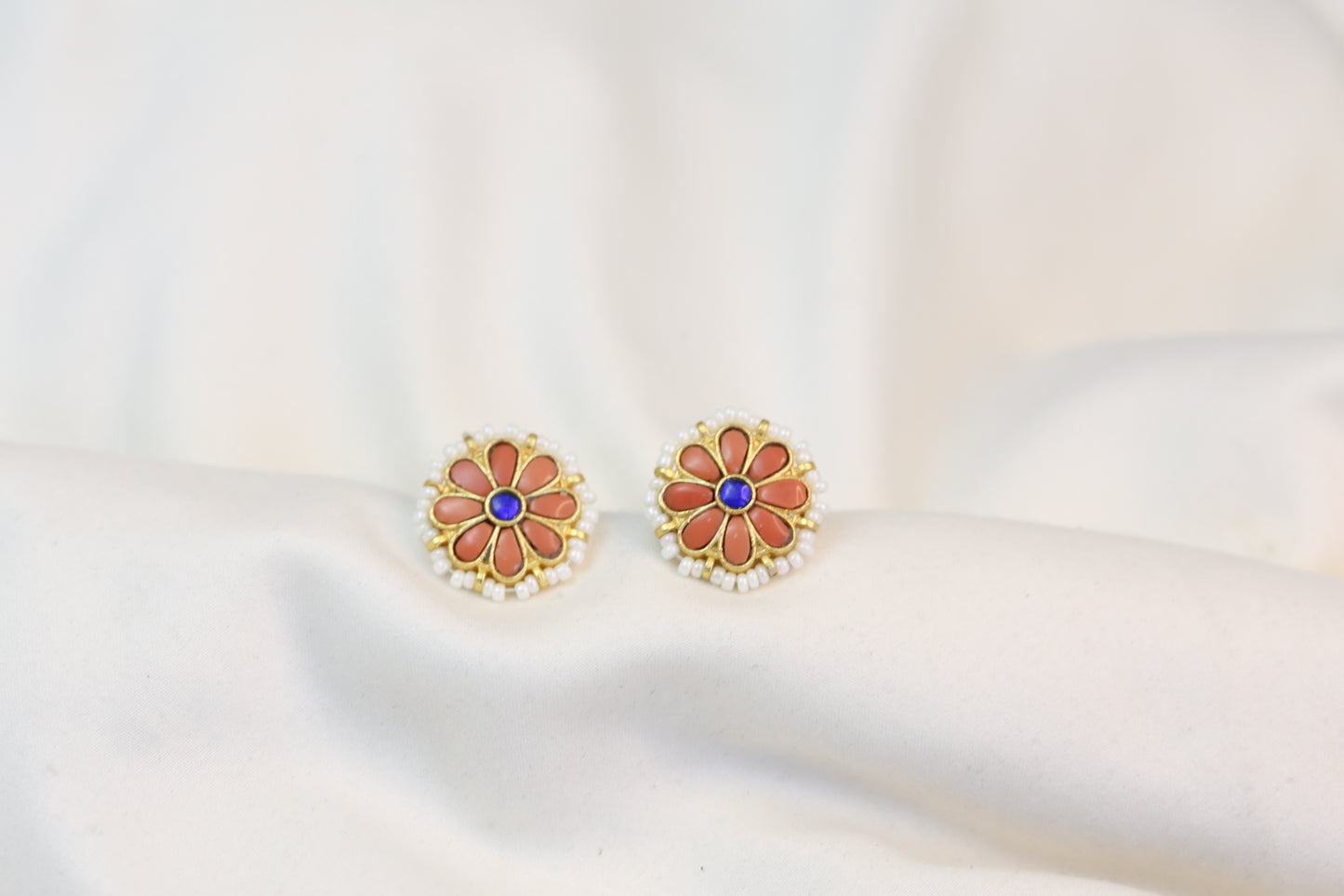 Coral Blue Jadau Kundan Studs (101-37)