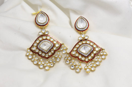 Samaira Enamel Big Polki Kundan Earrings - Red