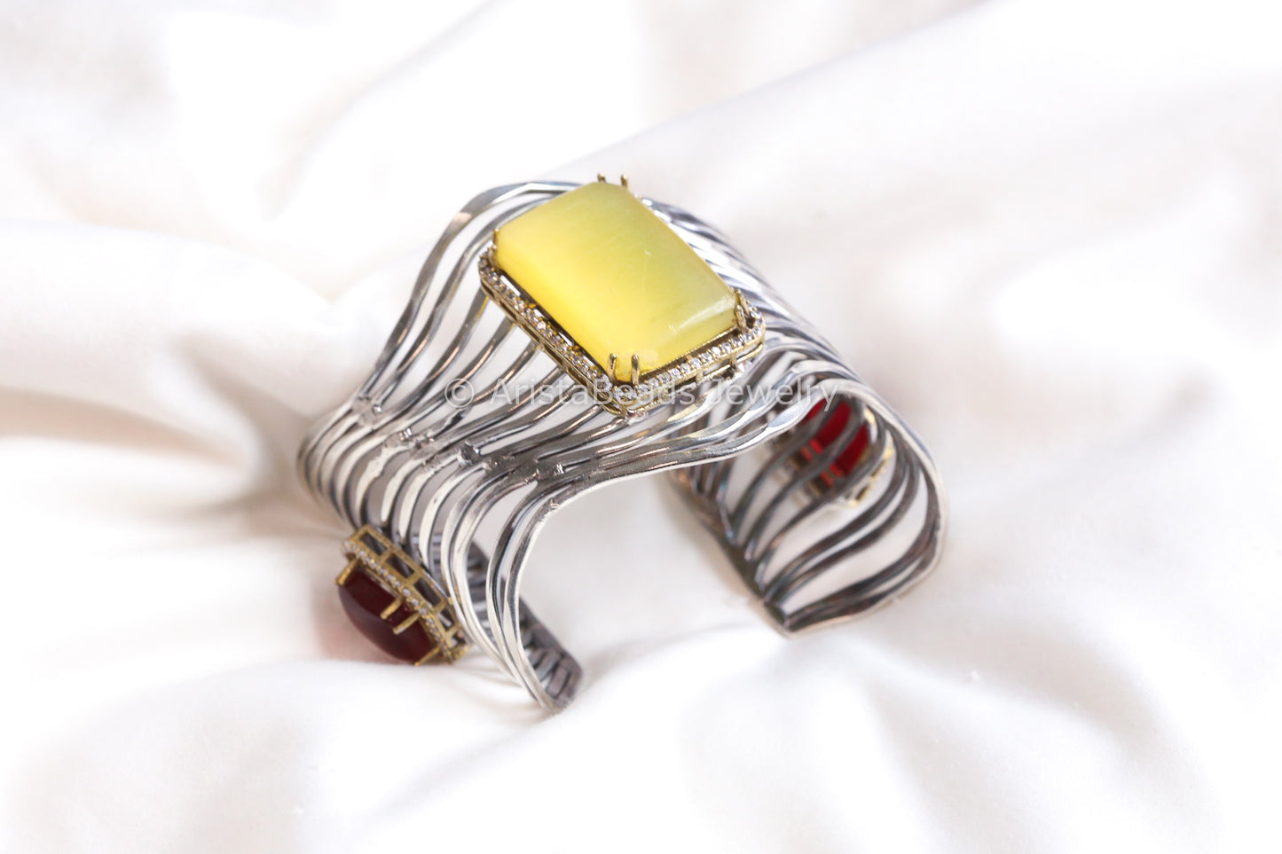 Silver tone Stone Bracelet - Yellow (ABJ-B101-7)