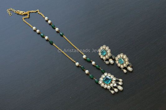 Dainty Aqua Doublet Kundan Polki Set (102-46)