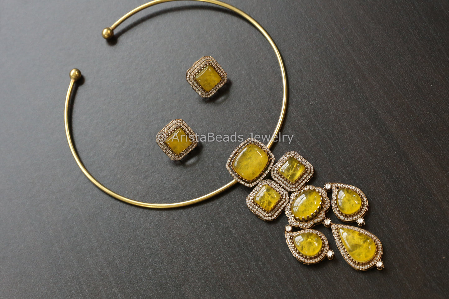 Removable Yellow Pota Doublet Pendant Hasli Set (103-10)