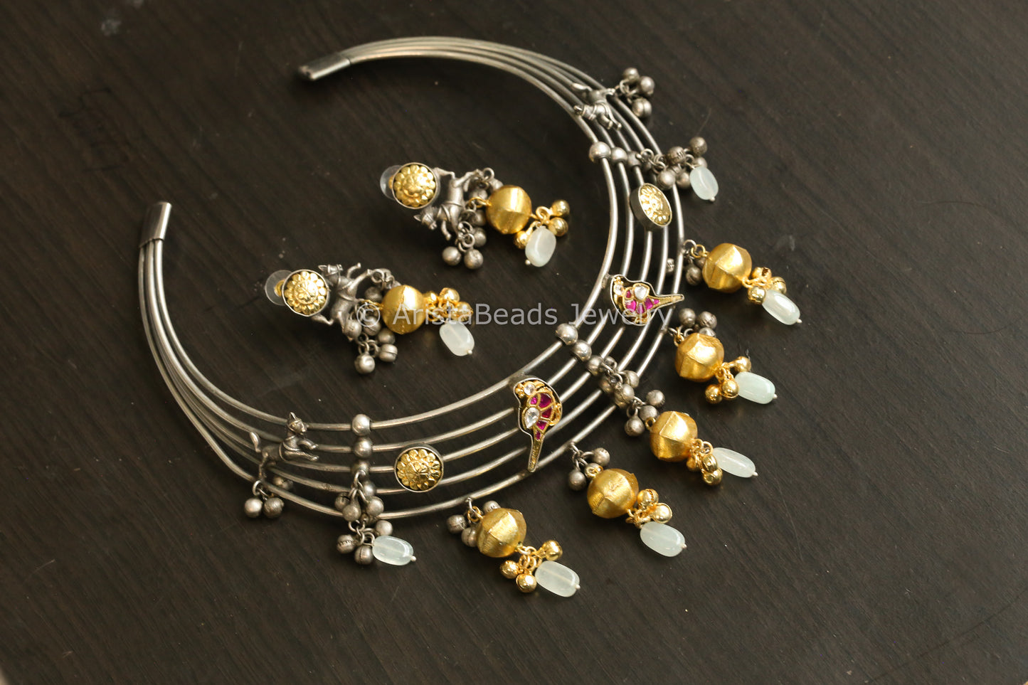 Dual Tone Fusion Kundan Hasli Set (ABJ-N101-94)