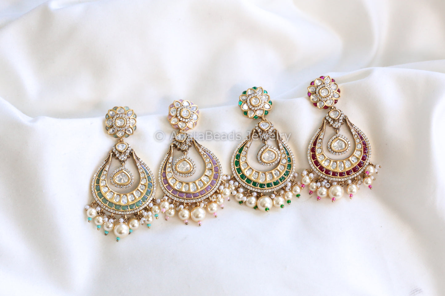 Premium Takkar Kundan Polki  Chandbaali (E101-10)