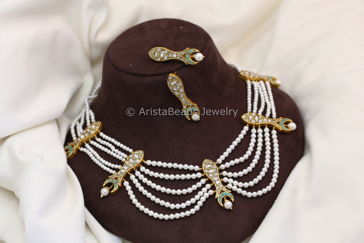 Turquoise Jadau Chand Maharani Necklace Set (102-84)