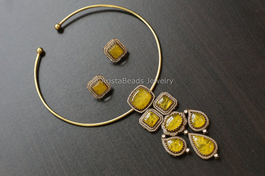 Removable Yellow Pota Doublet Pendant Hasli Set (103-10)