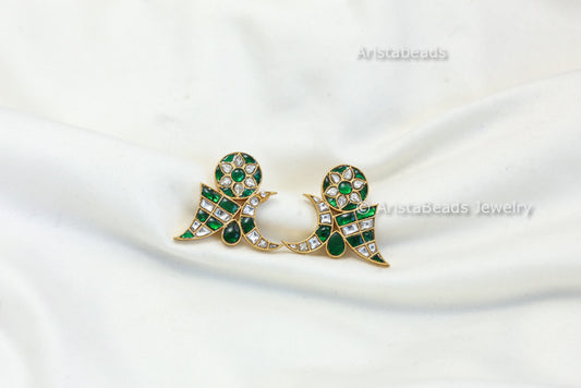 Aadya Contemporary Jadau Earrings -Green