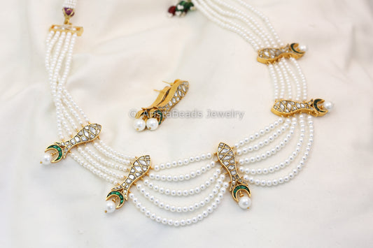 Green Jadau Chand Maharani Necklace Set (102-85)