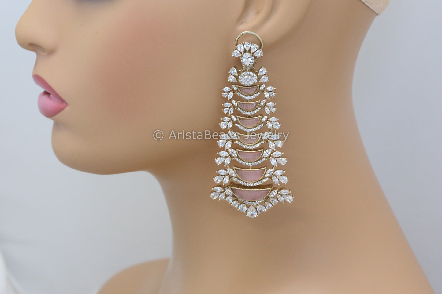 Contemporary Rose Quartz & CZ Earrings (E101-06)