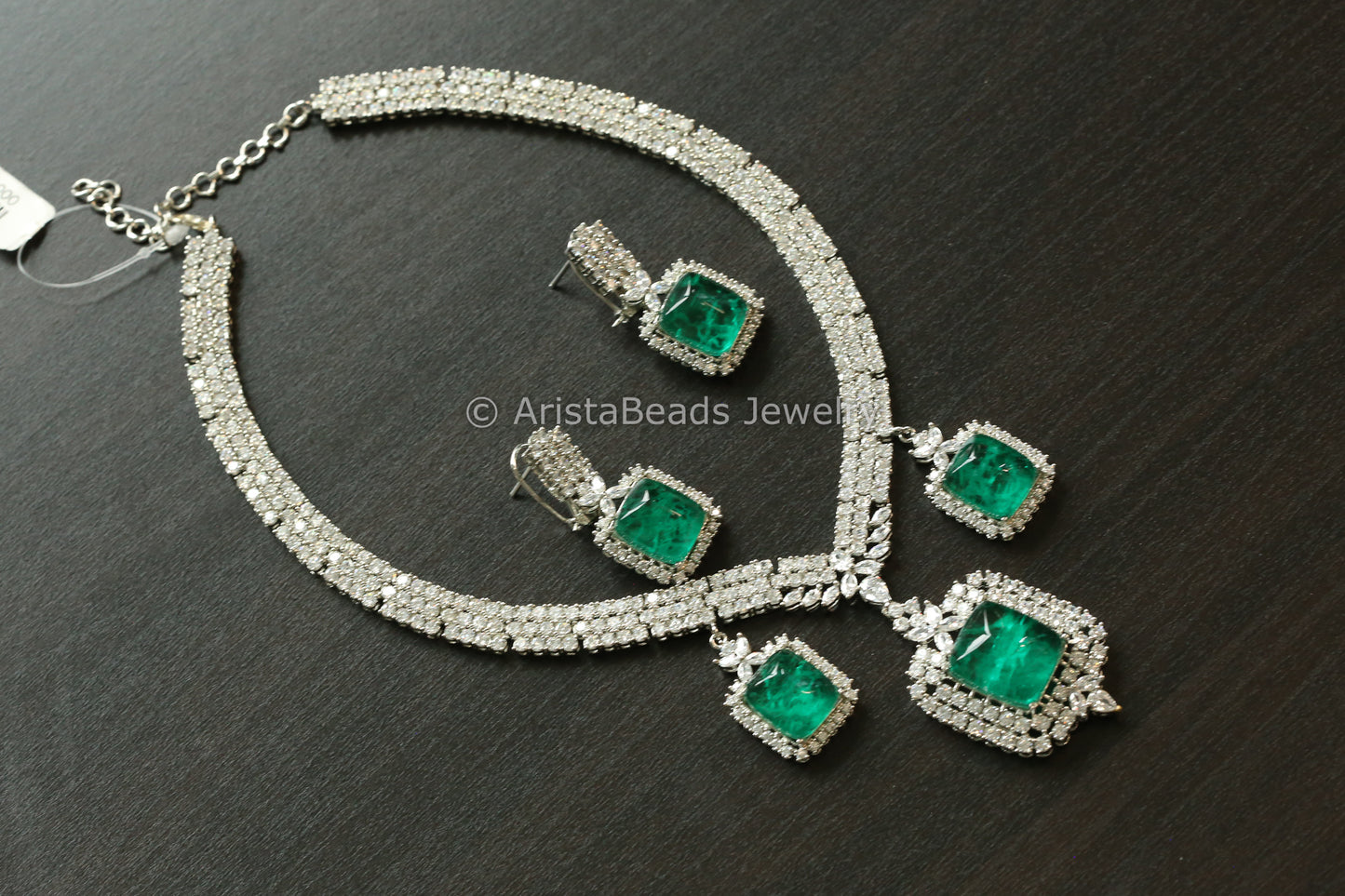 Contemporary CZ & Green Doublet Necklace Set (102-37)