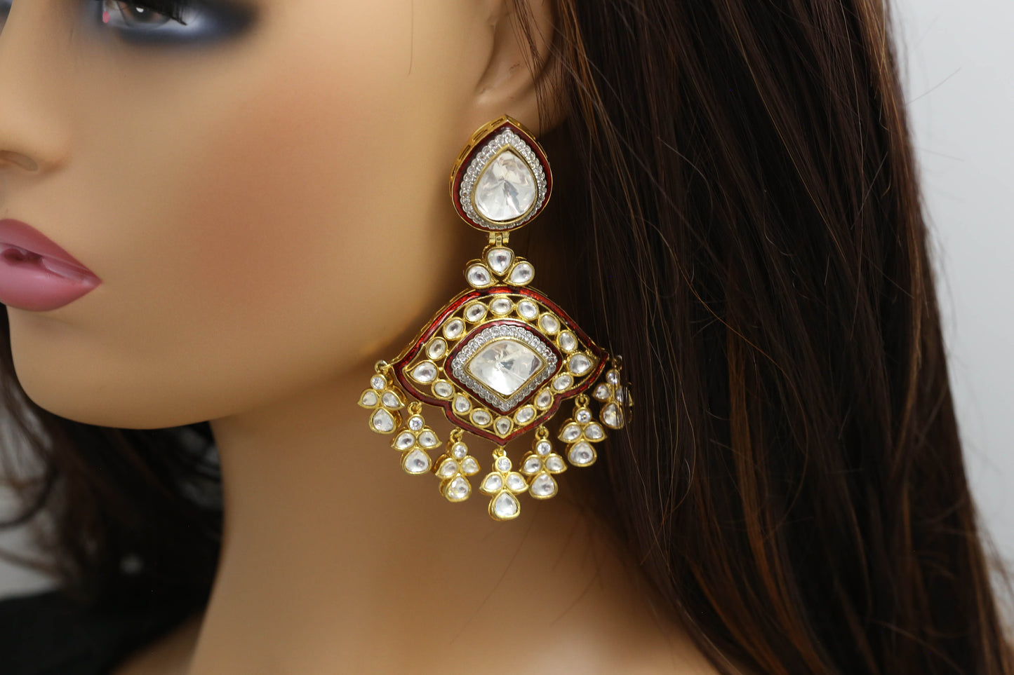 Samaira Enamel Big Polki Kundan Earrings - Red