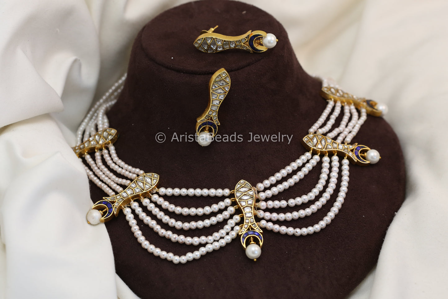 Blue Jadau Chand Maharani Necklace Set (102-82)