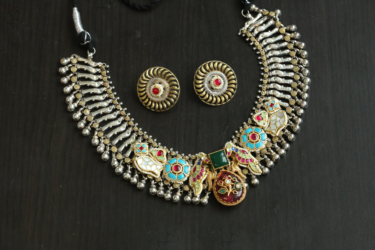 Dual Tone Fusion Kundan Necklace Set (ABJ-N102-01)