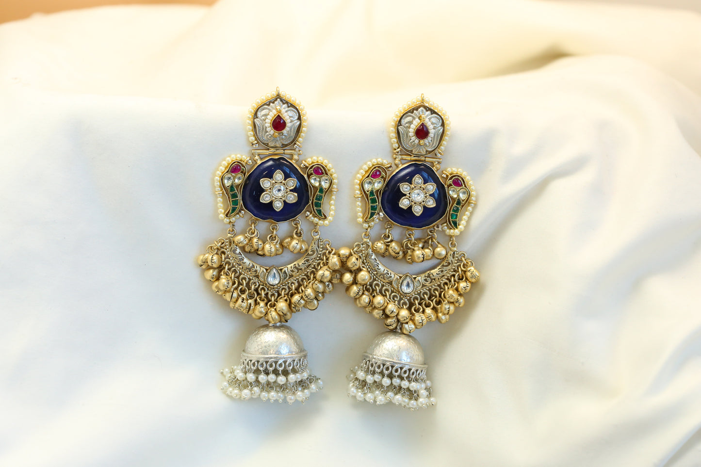 Fusion Kundan Dual Tone Jhumka - Blue (101-21)