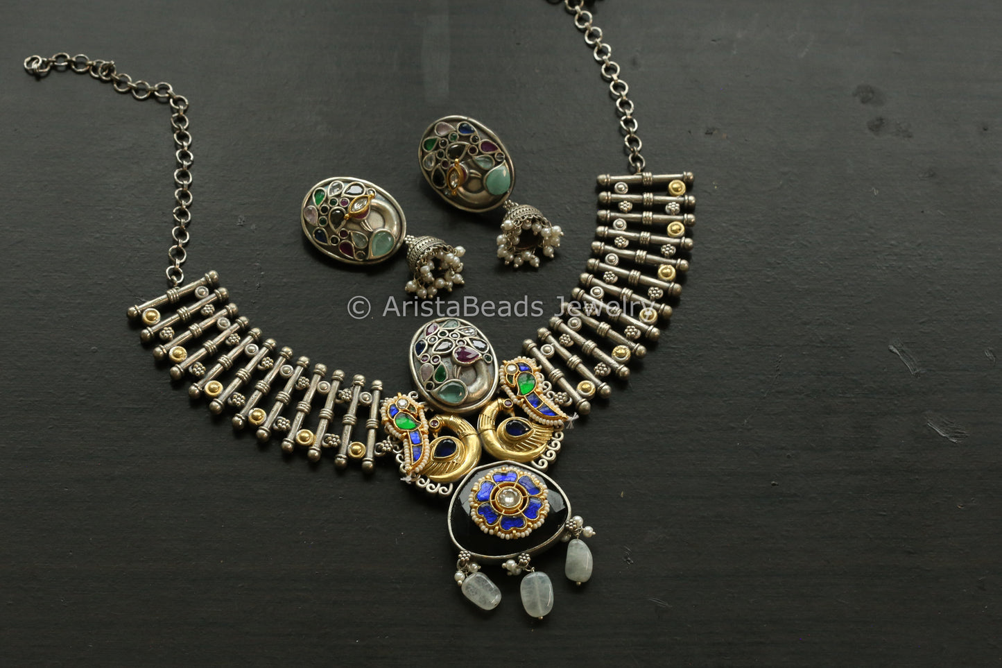 Sunita Oxidized Fusion Kundan Necklace Set (102-04)