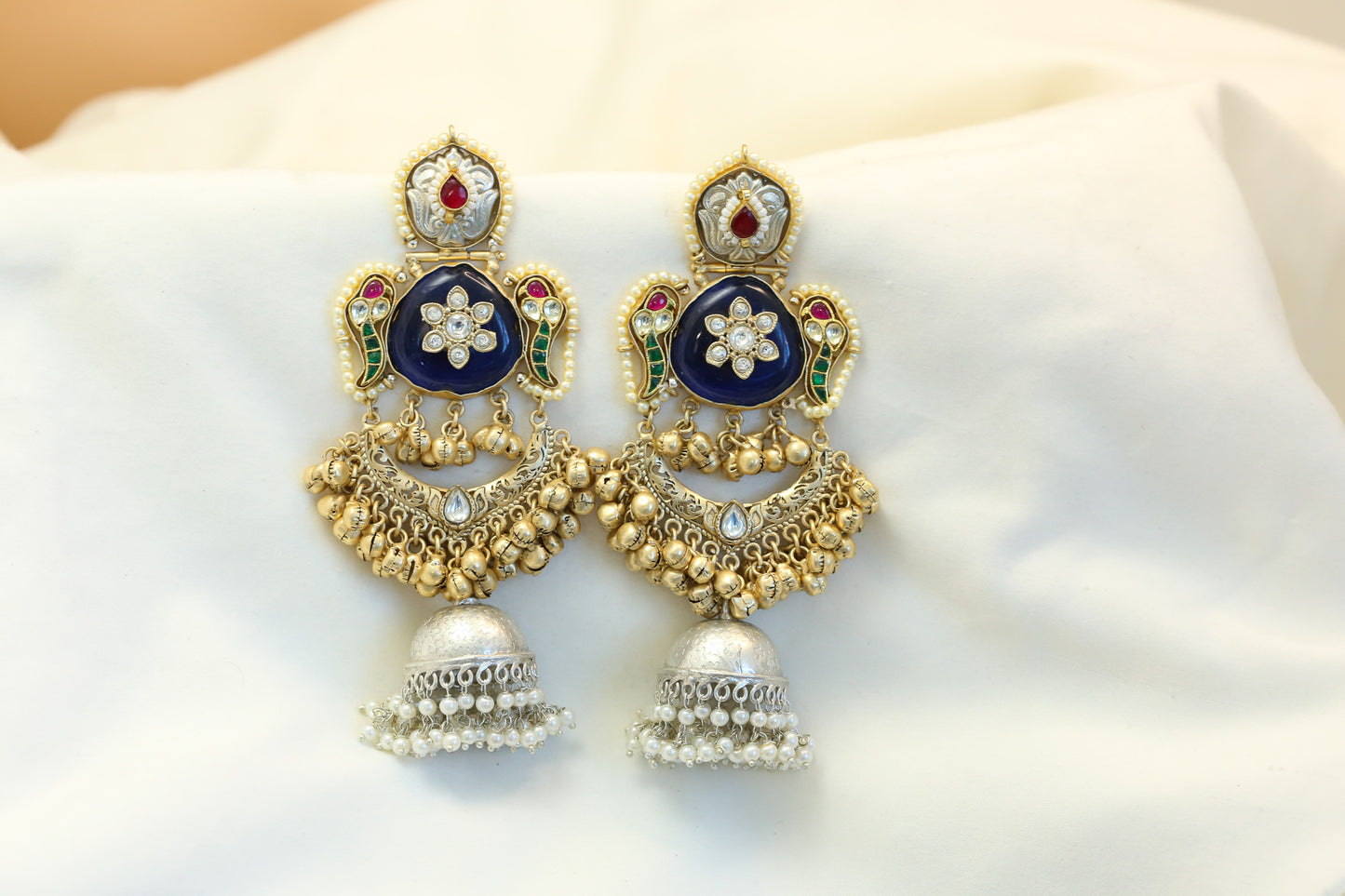 Fusion Kundan Dual Tone Jhumka - Blue (101-21)