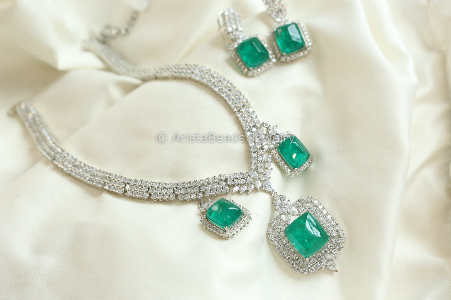 Contemporary CZ & Green Doublet Necklace Set (102-37)