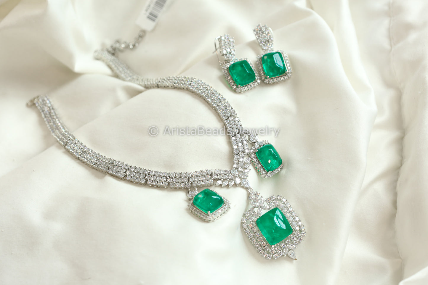 Contemporary CZ & Green Doublet Necklace Set (102-37)