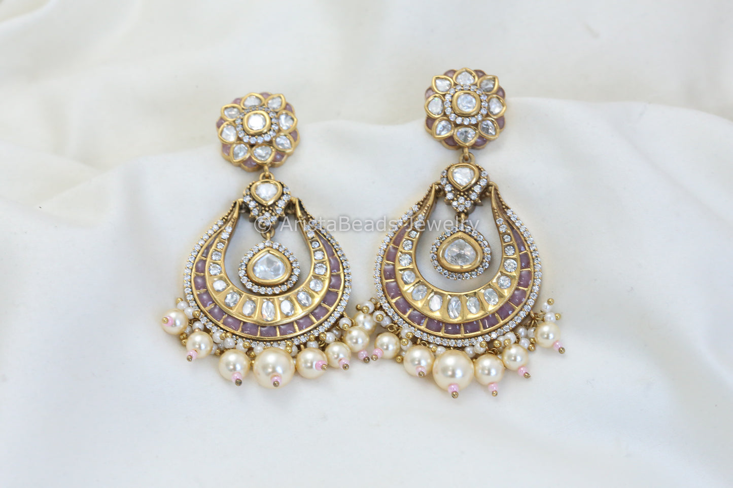 Premium Takkar Kundan Polki  Chandbaali (E101-10)