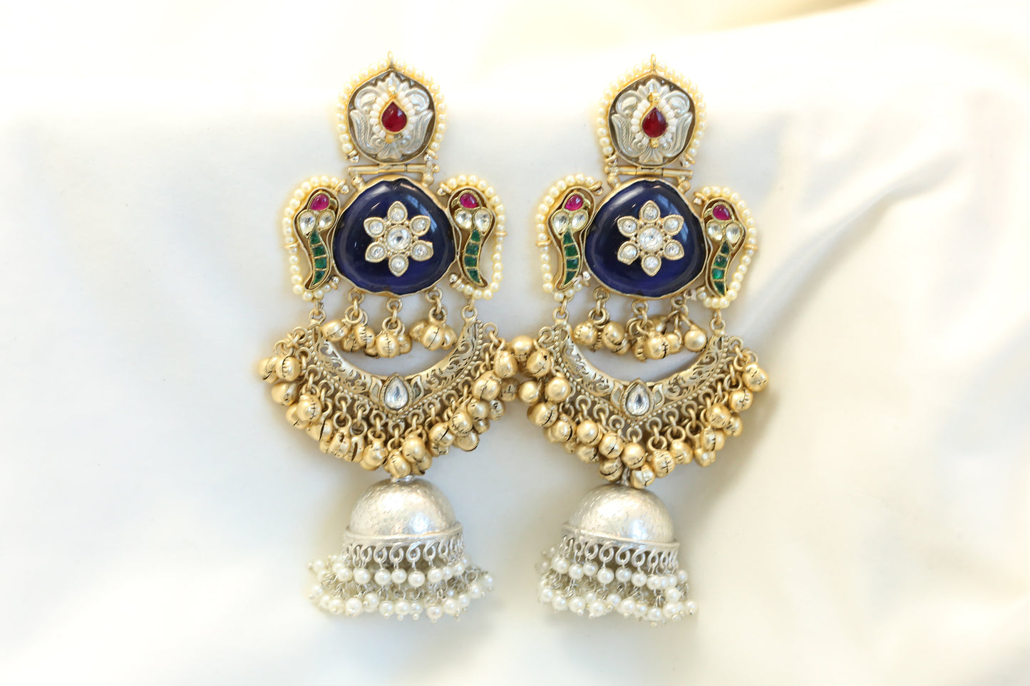 Fusion Kundan Dual Tone Jhumka - Blue (101-21)