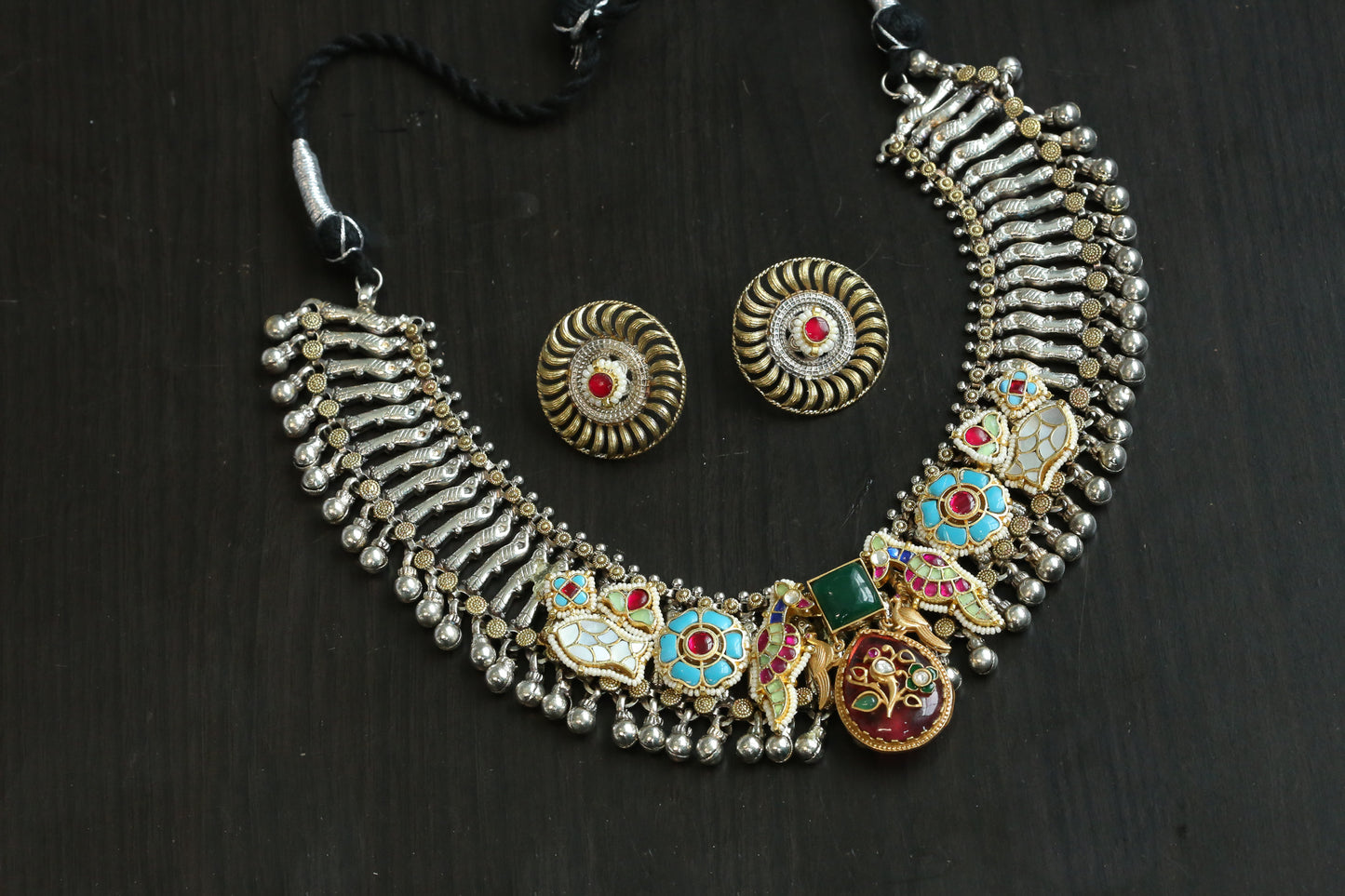 Dual Tone Fusion Kundan Necklace Set (ABJ-N102-01)