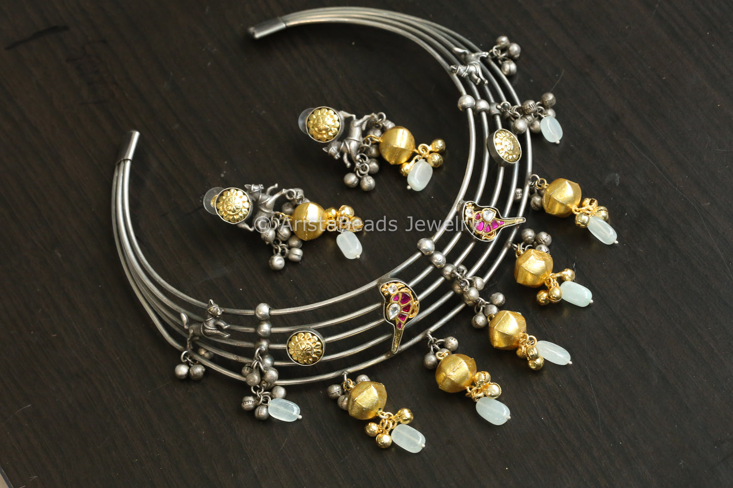 Dual Tone Fusion Kundan Hasli Set (ABJ-N101-94)