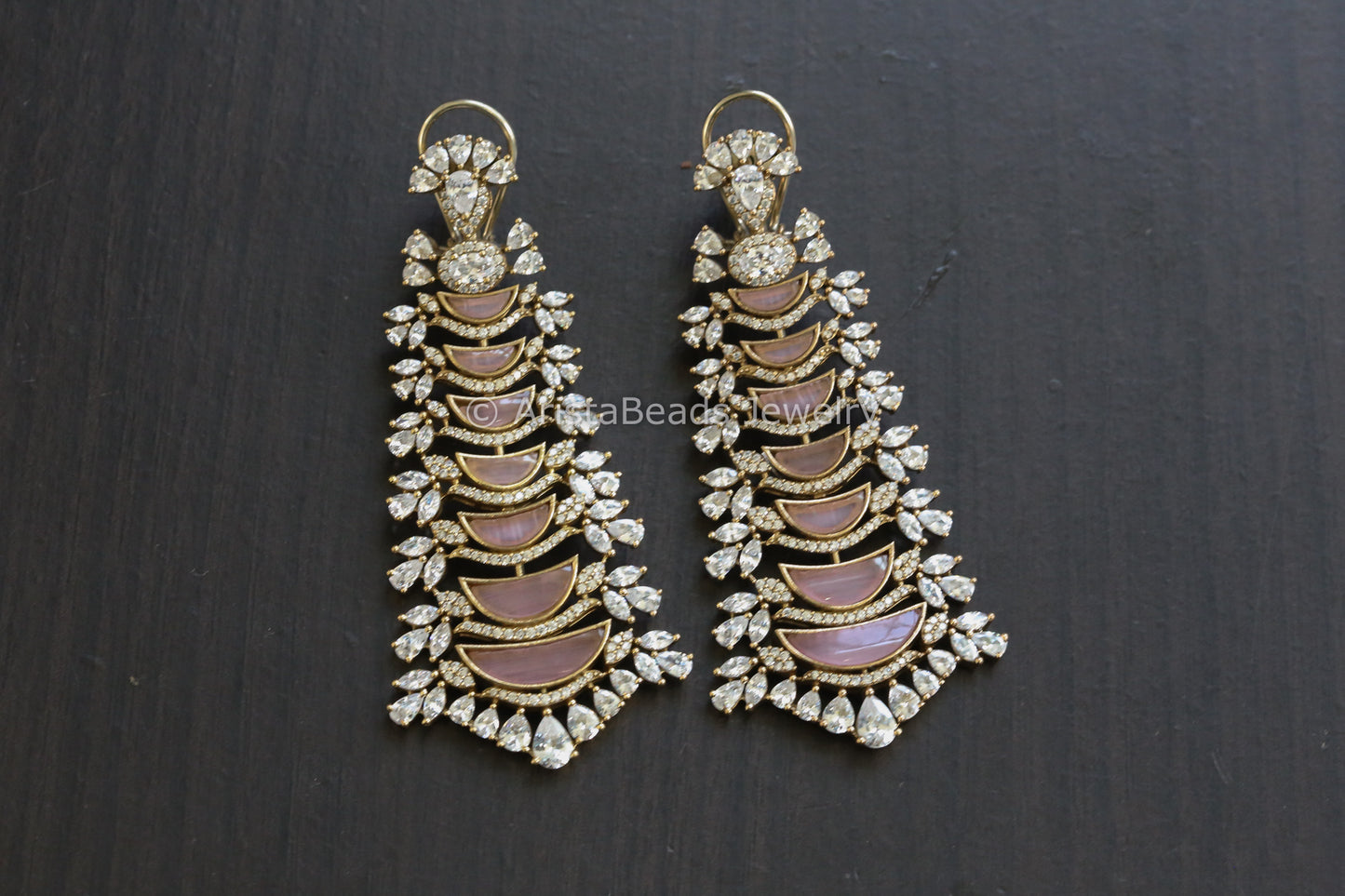 Contemporary Rose Quartz & CZ Earrings (E101-06)