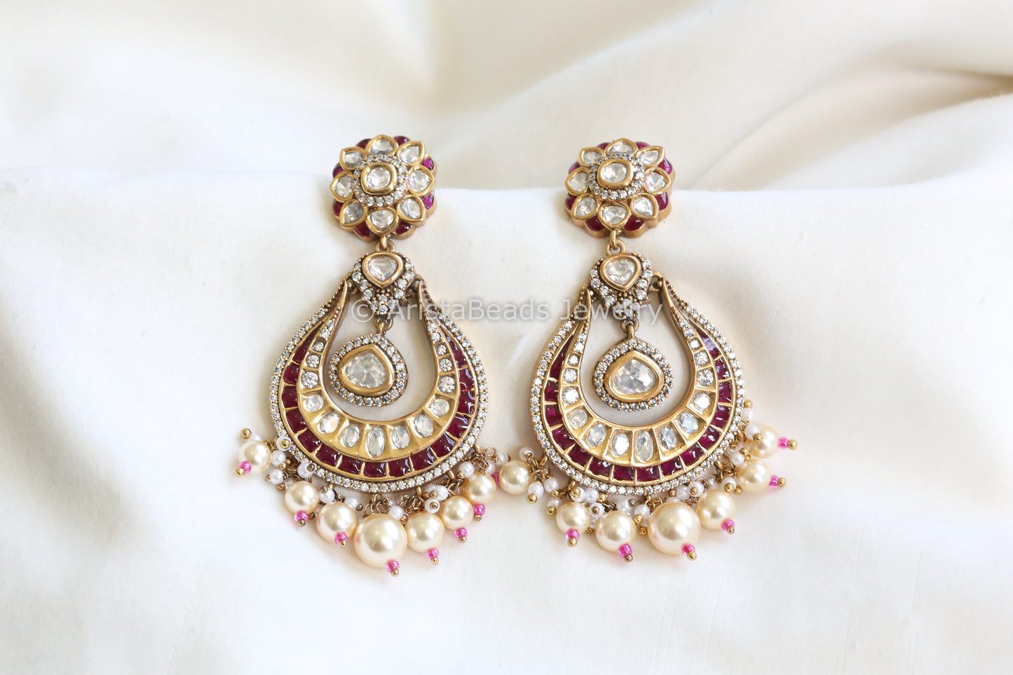 Premium Takkar Kundan Polki  Chandbaali (E101-10)