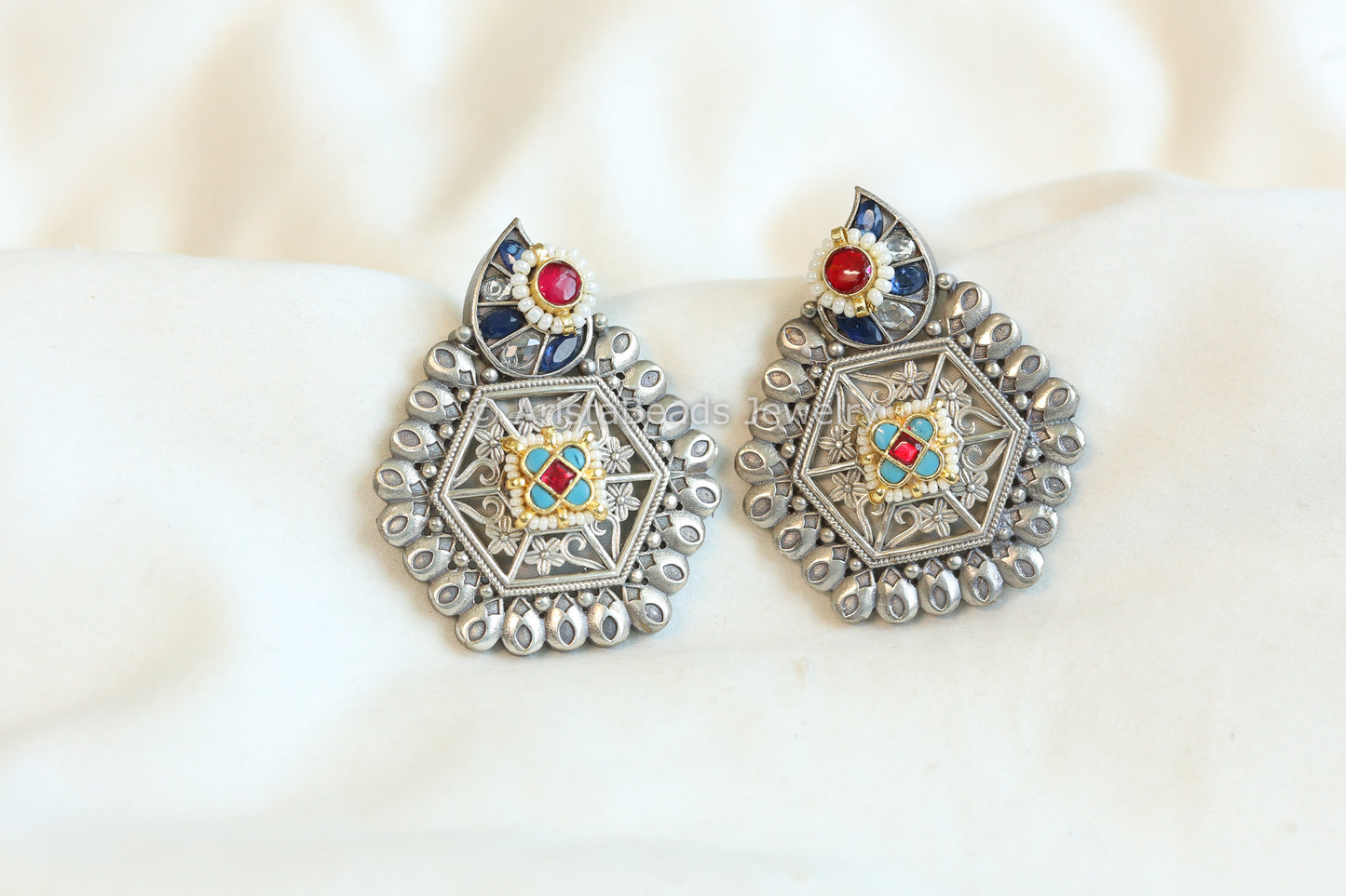 Anuja Ruby Silver Tone Chandbaali - ABJOC-03