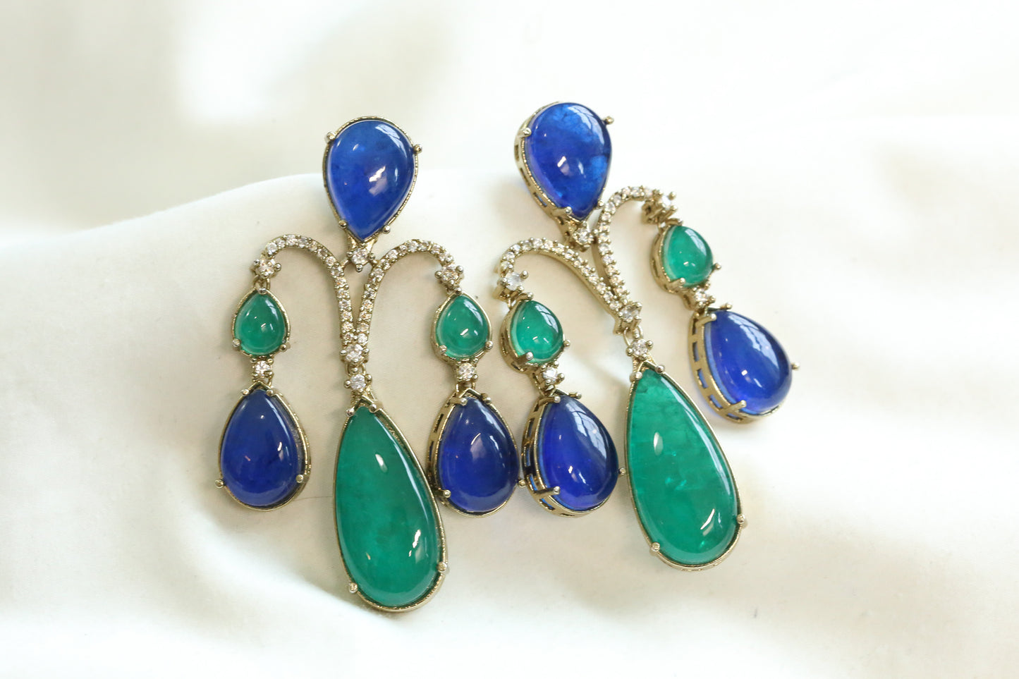 Premium Doublet & CZ Earrings - Blue Green (101-28)