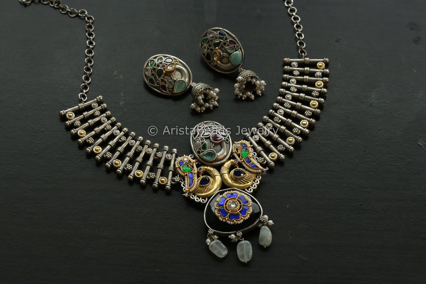 Sunita Oxidized Fusion Kundan Necklace Set (102-04)